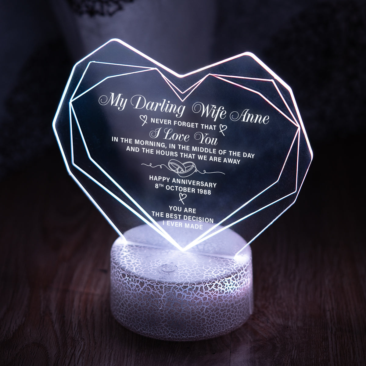 Heart Led Light - Family - To My Darling Wife Anne - Happy Anniversary - Ukglca15013