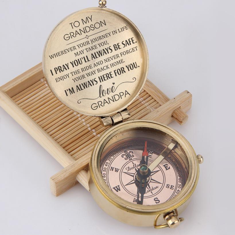 Engraved Compass - To My Grandson - I Pray You'll Always Be Safe - Love, Grandpa - Ukgpb22008