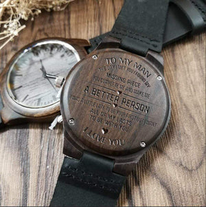 Engraved Wooden Watch - To My Man - I Want All Of My Lasts To Be With You - Ukw1701