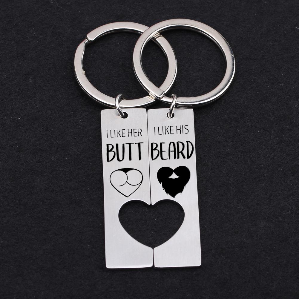 Heart Couple Keychains - Beard - To Loved One - I Like Her Butt, I Like His Beard - Ukgkh14001