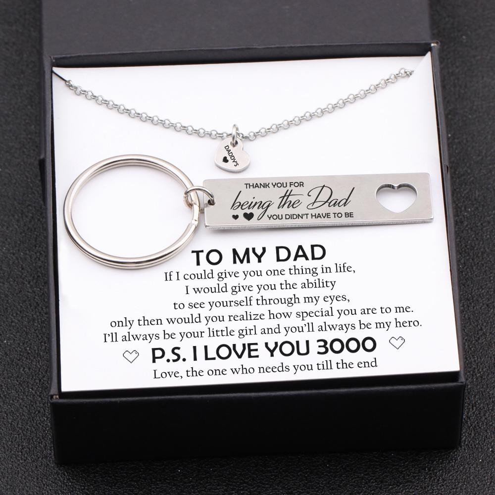 Heart Necklace & Keychain Gift Set - To My Dad, I Love You 3000- Ukgnc18003