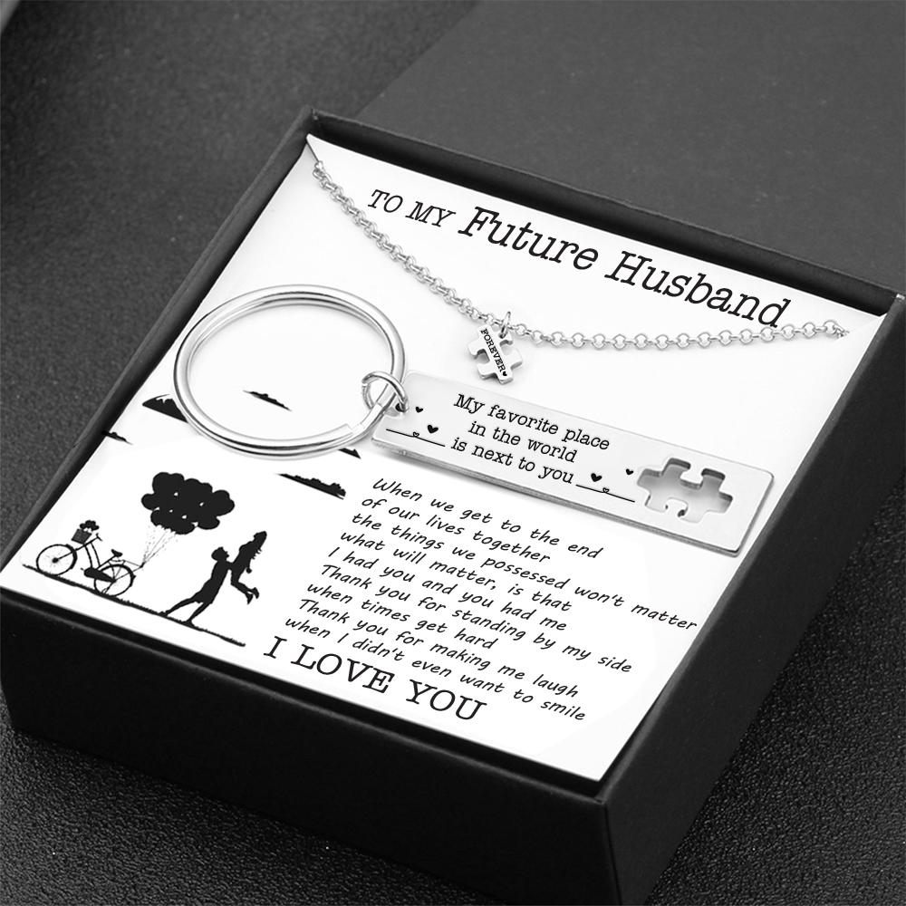 Puzzle Keychain And Necklace Set - To My Future Husband - Thank You For Standing By My Side - Ukgnq24001