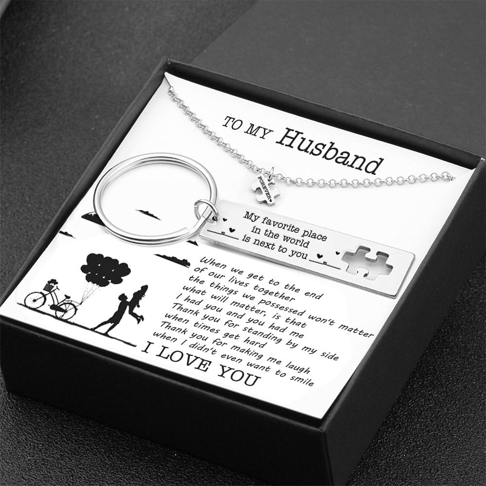 Puzzle Keychain And Necklace Set - To My Husband - Thank You For Standing By My Side - Ukgnq14001