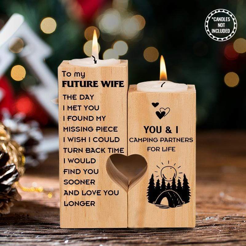 Wooden Heart Candle Holder - To My Future Wife - You & I - Camping Partners For Life - Ukghb25001