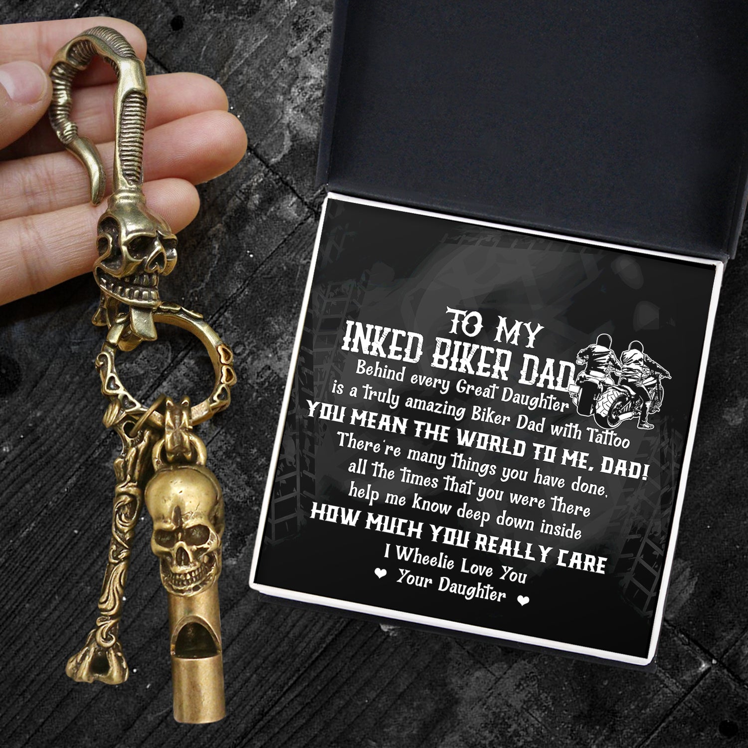 Skull Keychain Holder - Biker - To My Dad - I Wheelie Love You - Ukgkci18012