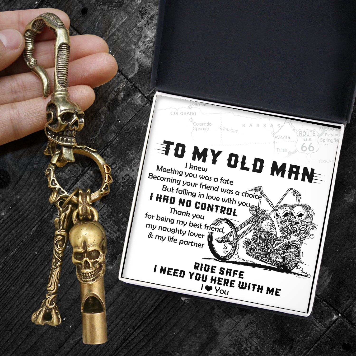 Skull Keychain Holder - Biker - To My Old Man - I Knew Meeting You Was A Fate - Ukgkci26016