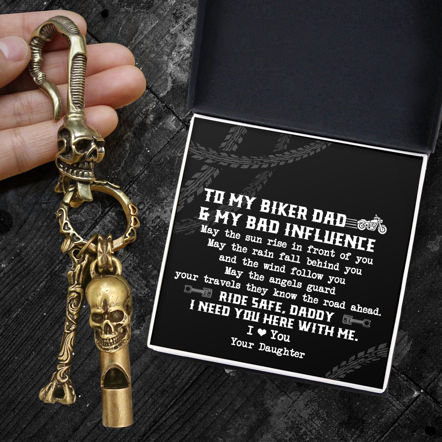 Skull Keychain Holder - Biker - To My Dad - May The Angels Guard Your Travels They Know The Road Ahead - Ukgkci18017