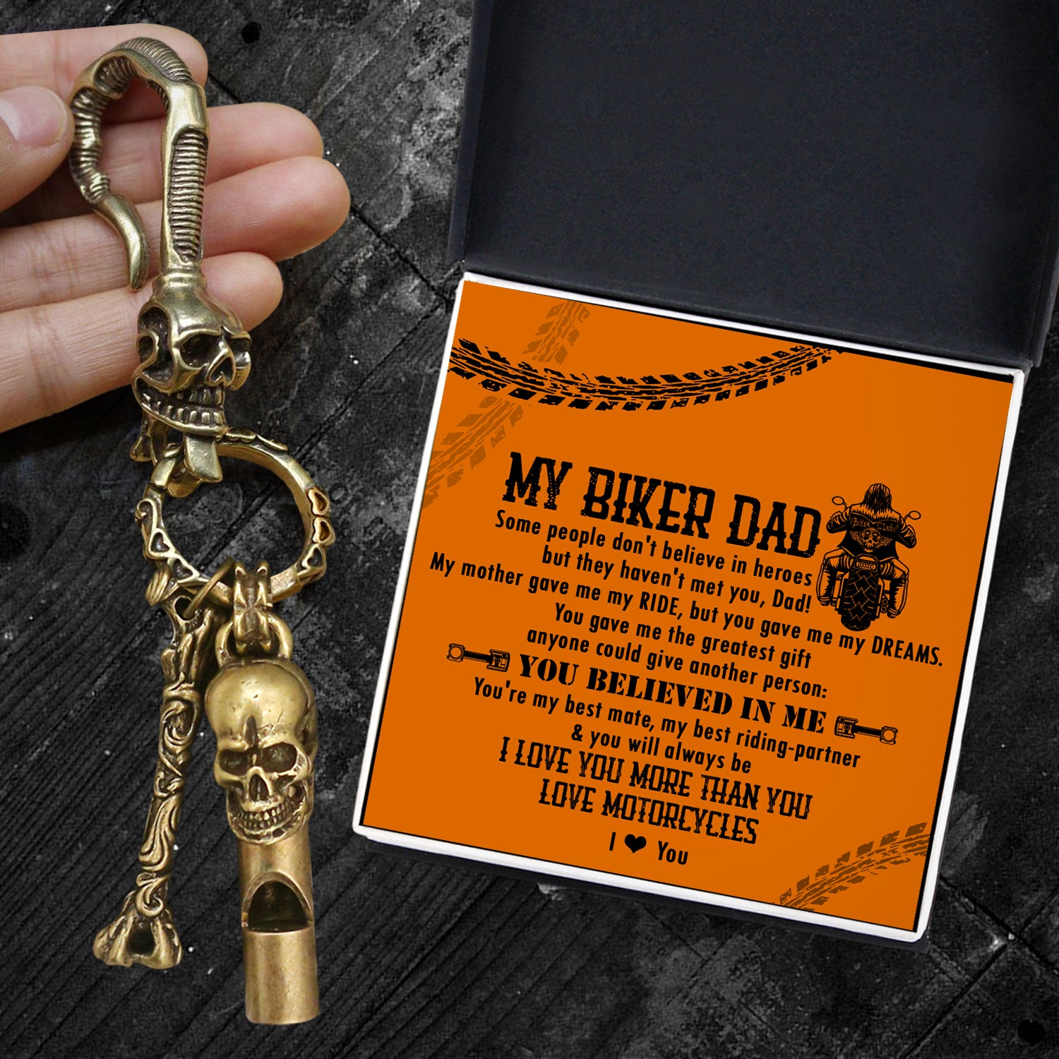 Skull Keychain Holder - Biker - To My Dad - I Love You More Than You Love MotorCycles - Ukgkci18008