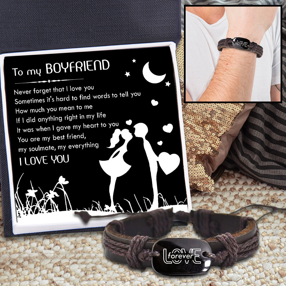 Leather Cord Bracelet - To My Boyfriend - Never Forget That I Love You - Ukgbr12002