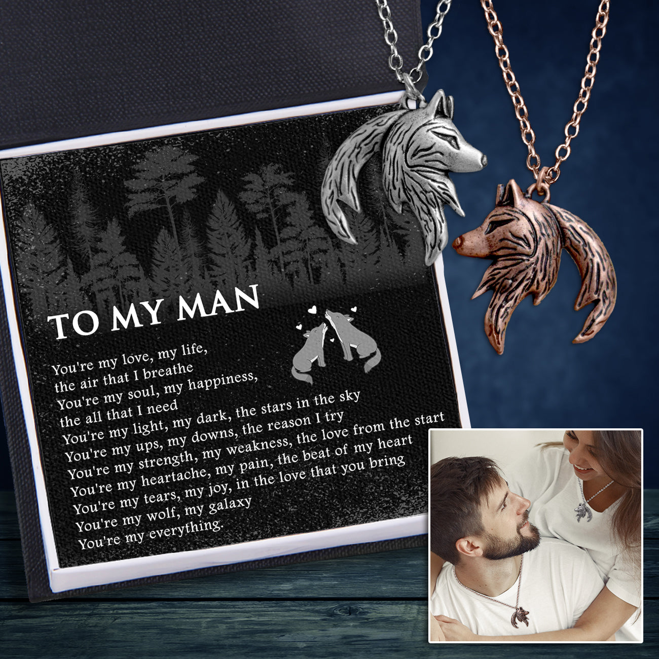 Couple Wolf Pendant Necklaces - To My Man - You're My Everything - Ukgnbd26002