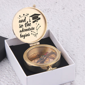 Engraved Compass - Graduation Gift - And So The Adventure Begins - Ukgpb23001