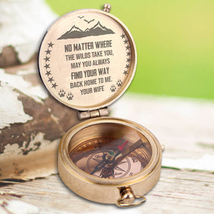 Engraved Compass - Wolf -  To My Husband - You Always Find Your Way Back Home To Me - Ukgpb14003