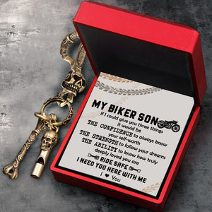 Skull Keychain Holder - Biker - To My Son - I Need You Here With Me - Ukgkci16009