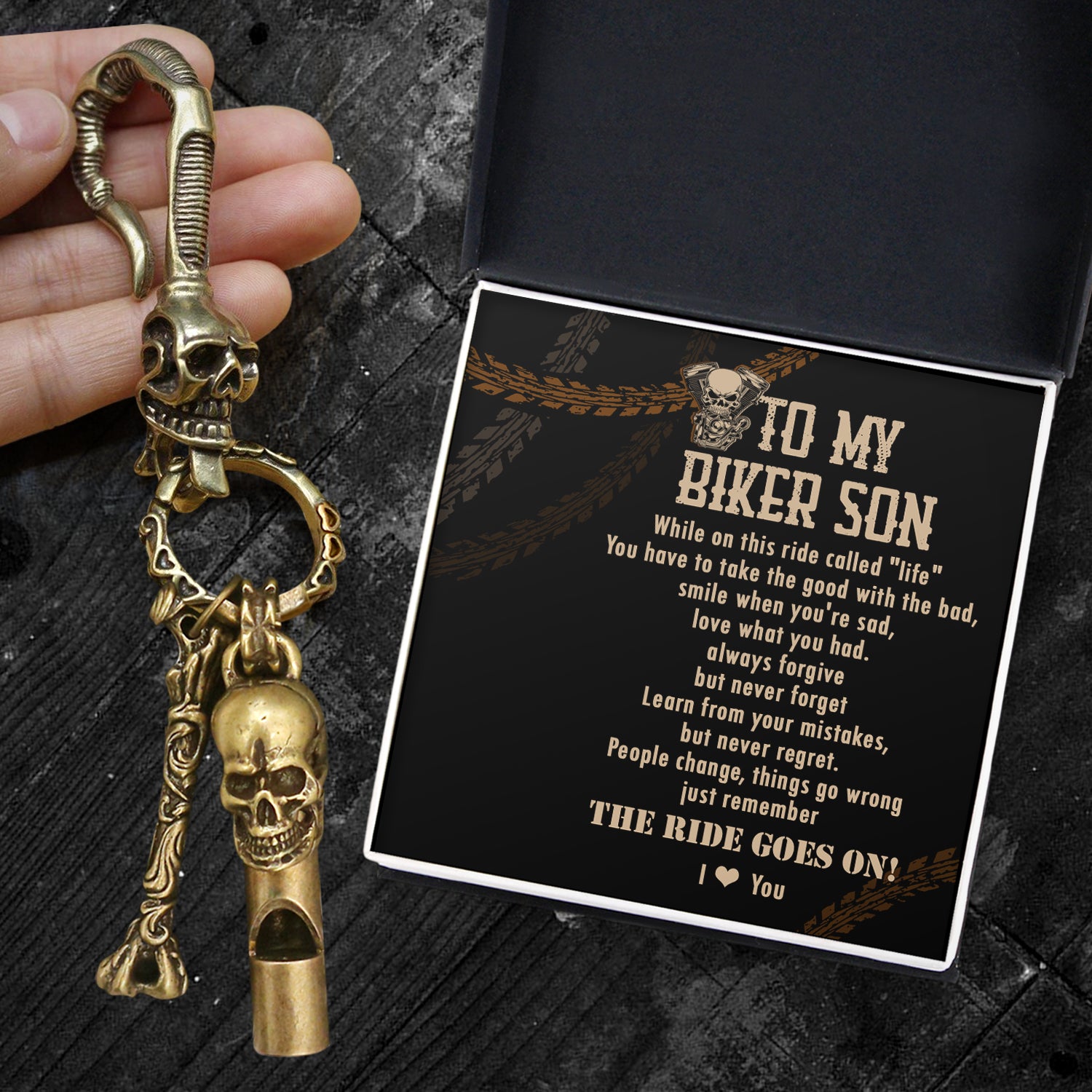 Skull Keychain Holder - Biker - To My Son - The Ride Goes On - Ukgkci16010
