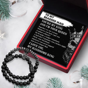 Couple Crown And Skull Bracelets - Beard - To My Bearded Man - I'll Be Your Backbone Whenever You Need Support - Ukgbu26007