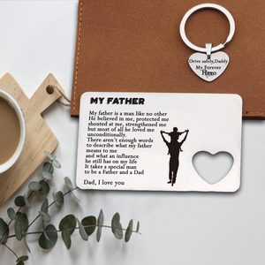 Wallet Card Insert And Heart Keychain Set - Family - To My Father - From Son - Drive Safely Daddy, My Forever Hero - Ukgcb18014