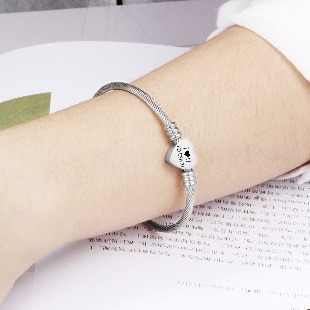 Heart Charm Bangle - Skull - To My Wife - You Mean The World To Me - Ukgbbe15003