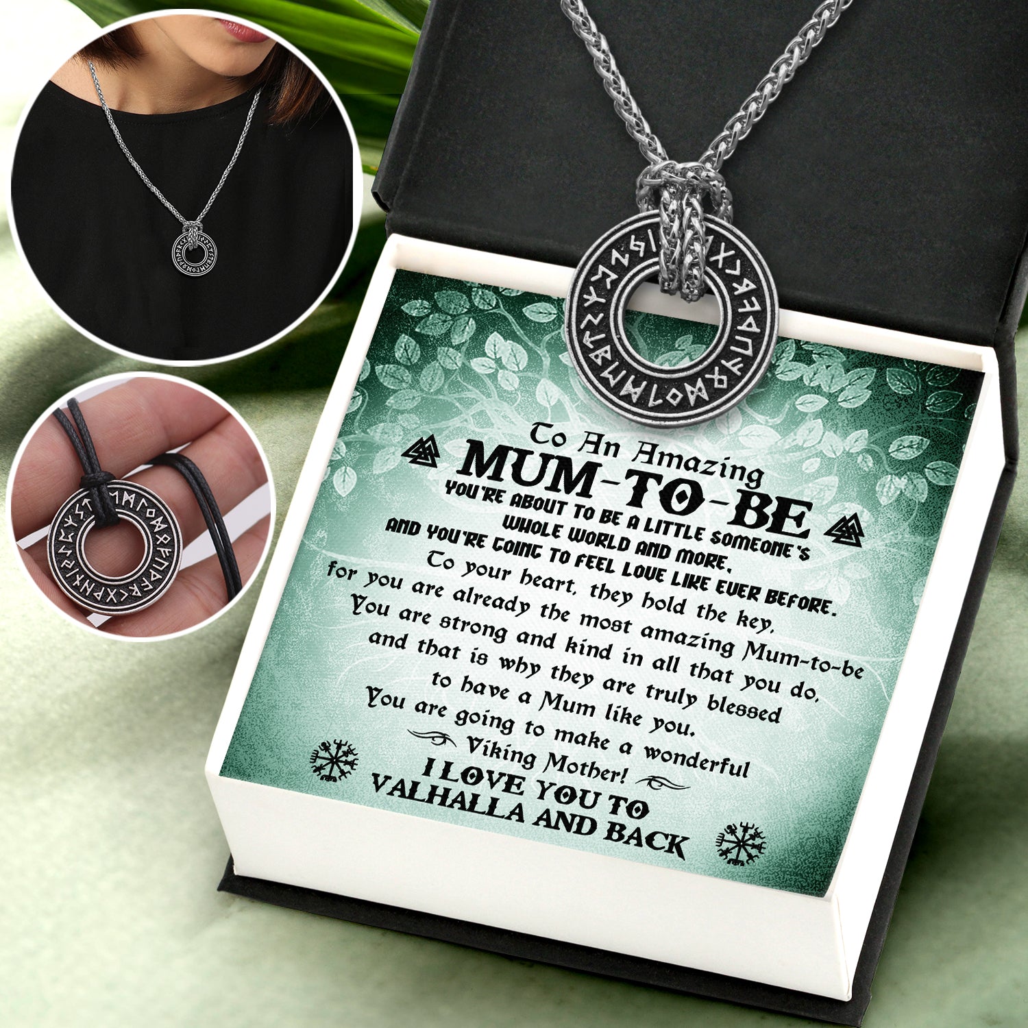 Viking Rune Necklace - Viking - To My Mum-to-be - I Love You To Valhalla And Back - Ukgndy19001