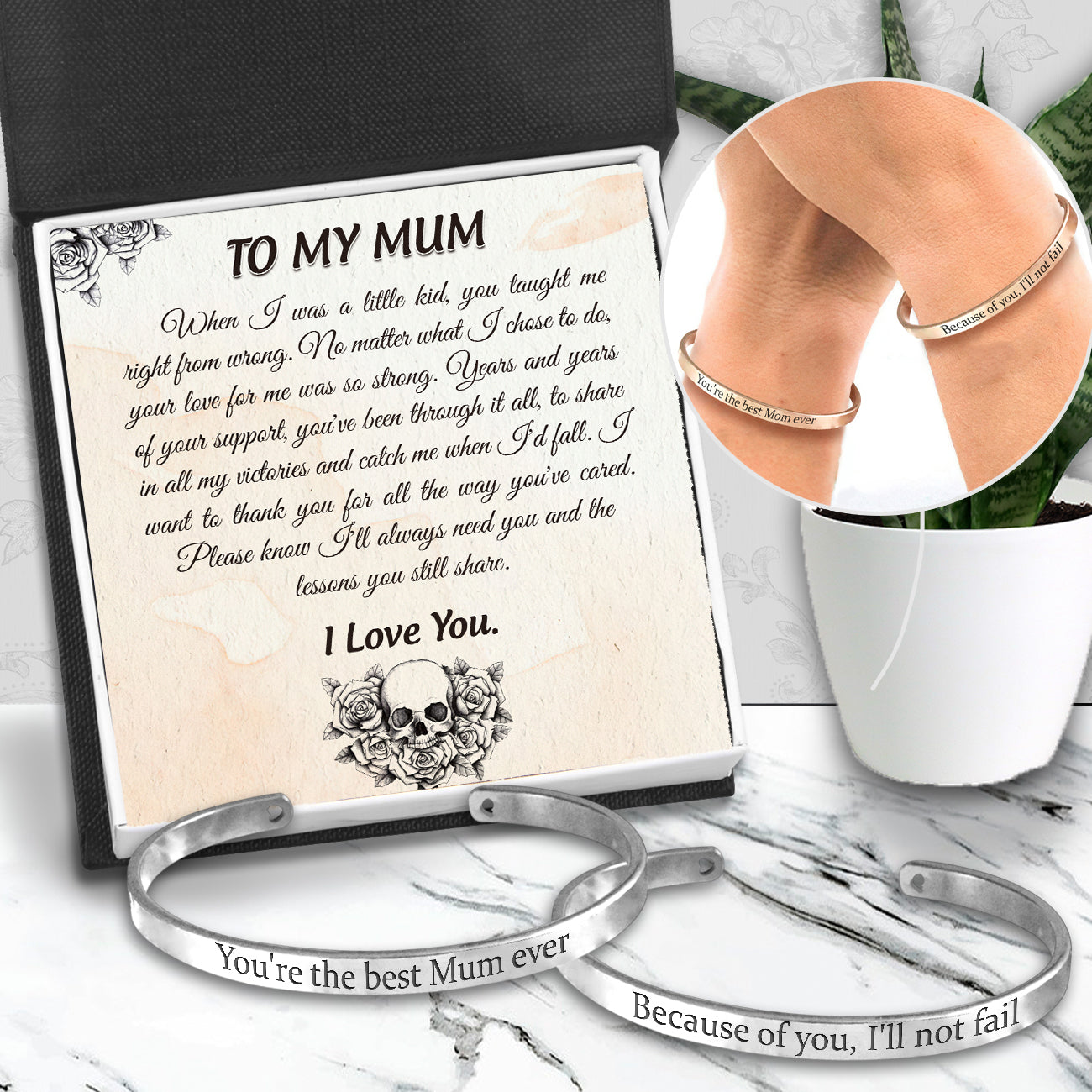 Mum & Daughter Bracelets - Skull - To My Mum - I Love You - Ukgbt19006