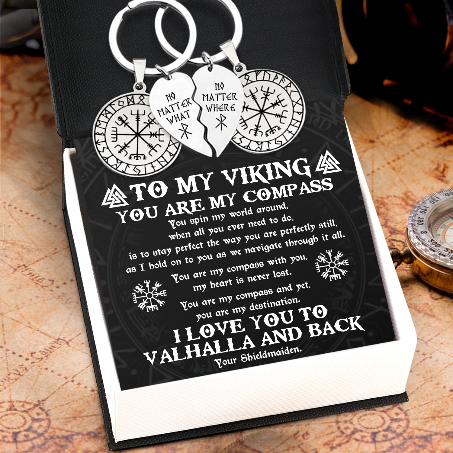 Viking Compass Couple Keychains - Viking - My Man - I Love You To Valhalla And Back - Ukgkes26005
