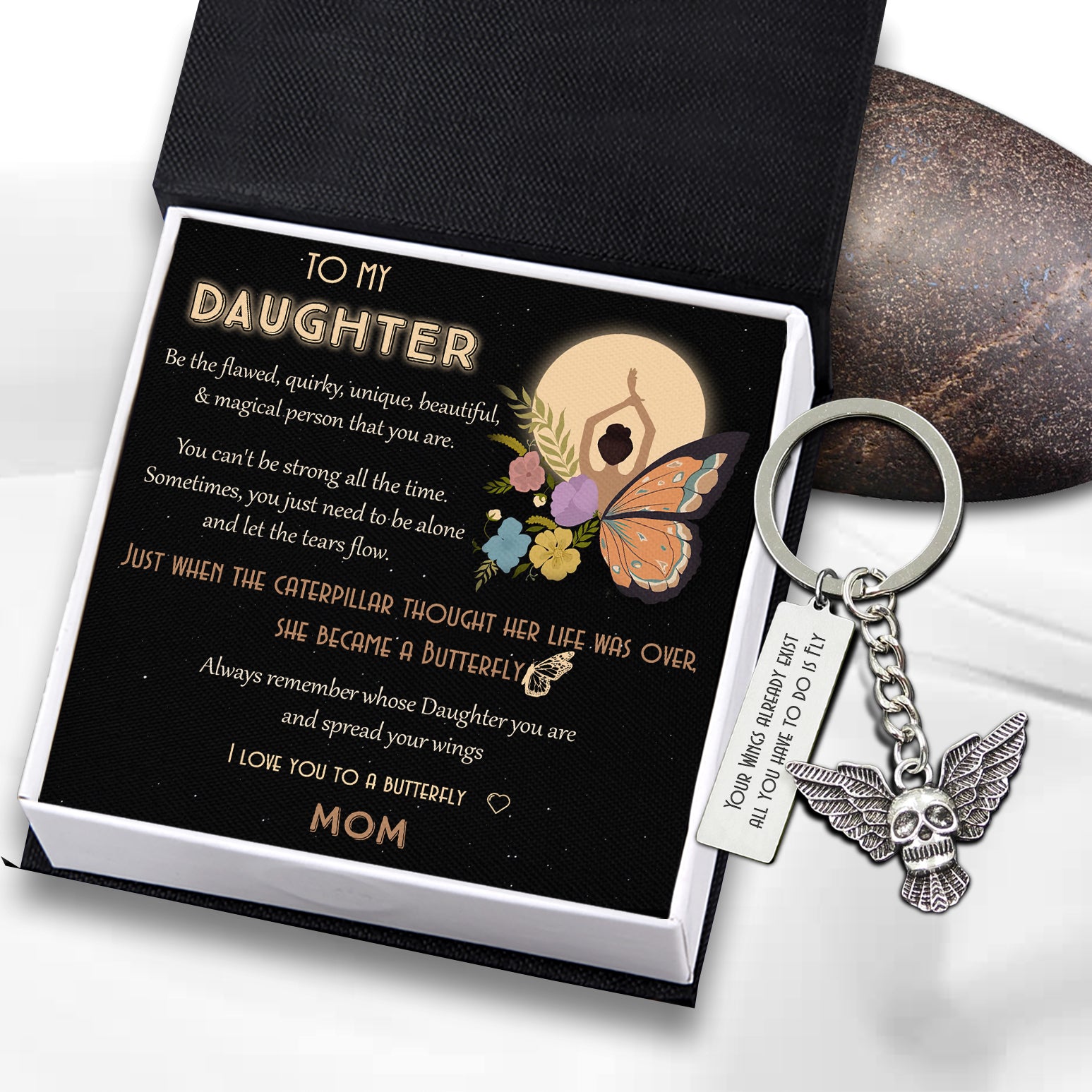 Fly Skull Keychain - Butterfly - From Dad - To My Daughter - I Love You To A Butterfly - Ukgkem17004