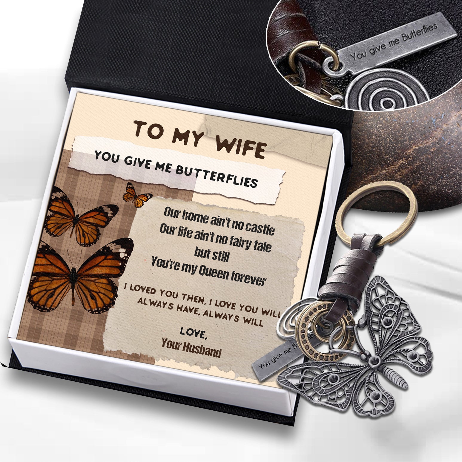 Butterfly Vintage Keychain - Butterfly - To My Wife - You're My Queen Forever - Ukgkwc15001