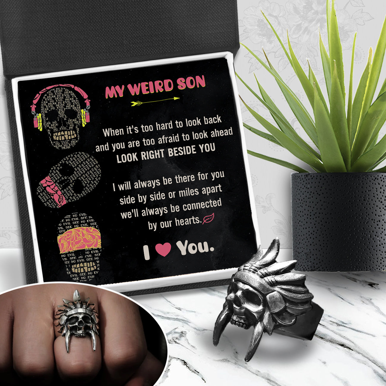 Tribal Chief Ring - Skull - To My Son - I Love You - Ukgrlm16002