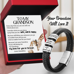 Leather Bracelet - Family - To My Grandson - I Pray That You Are Safe, Well & Happy - Ukgbzl22017