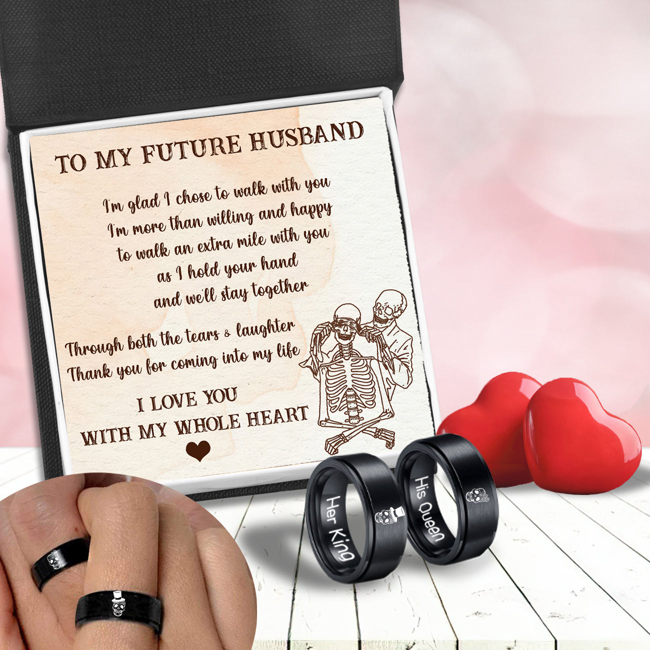 Couple Ring - Skull - To My Future Husband - I Love You With My Whole Heart - Ukgrlc24001