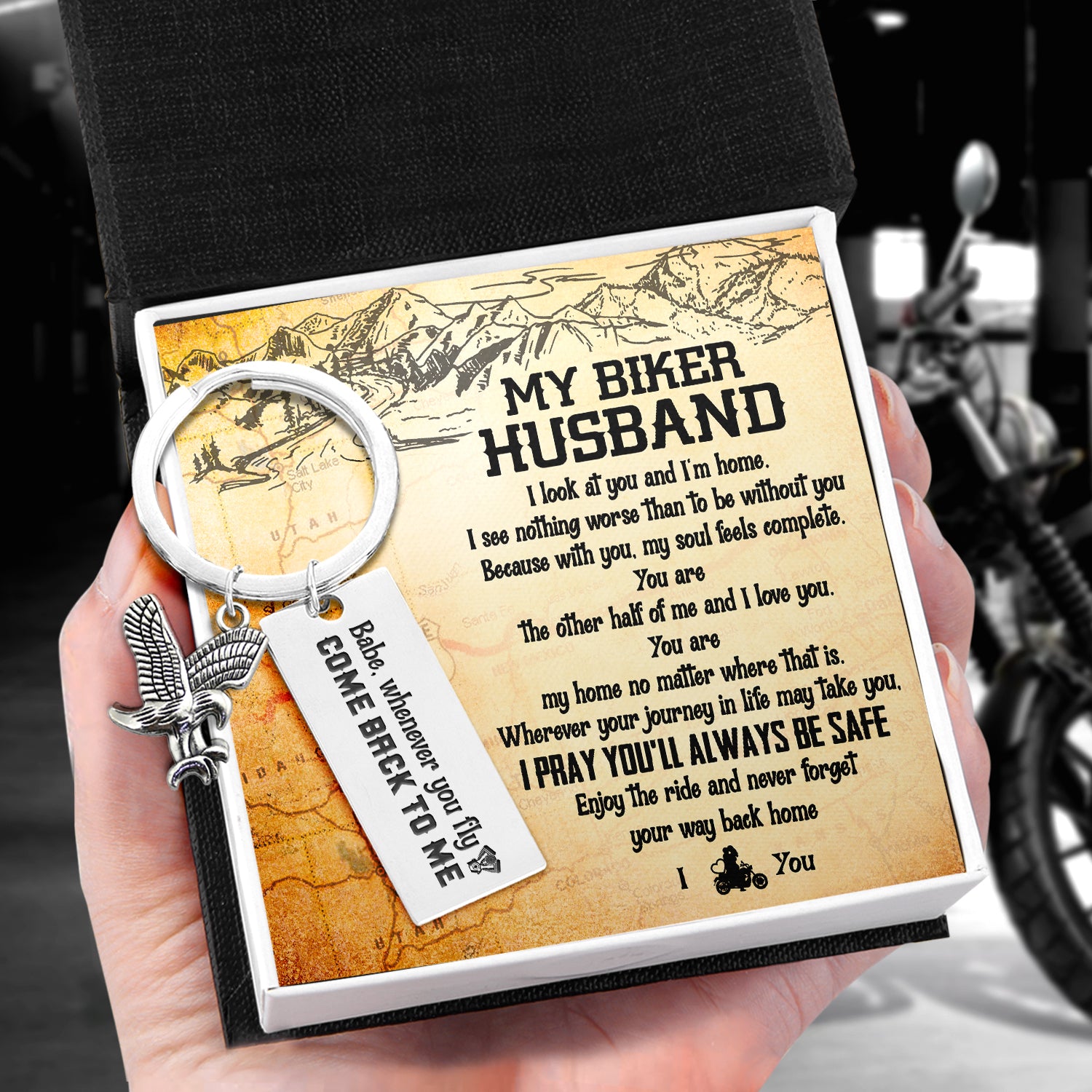 Eagle Keychain - Biker - To My Biker Husband - I Pray You'll Always Be Safe - Ukgker14001