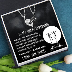Couple Heart Necklaces - Tattoo - To My Crazy Boyfriend - I love you, most - Ukglt12005