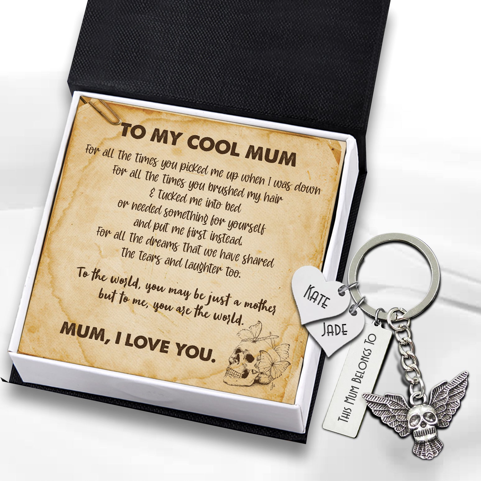 Personalised Fly Skull Keychain - Skull - To My Mum - Mum, I Love You - Ukgkem19005