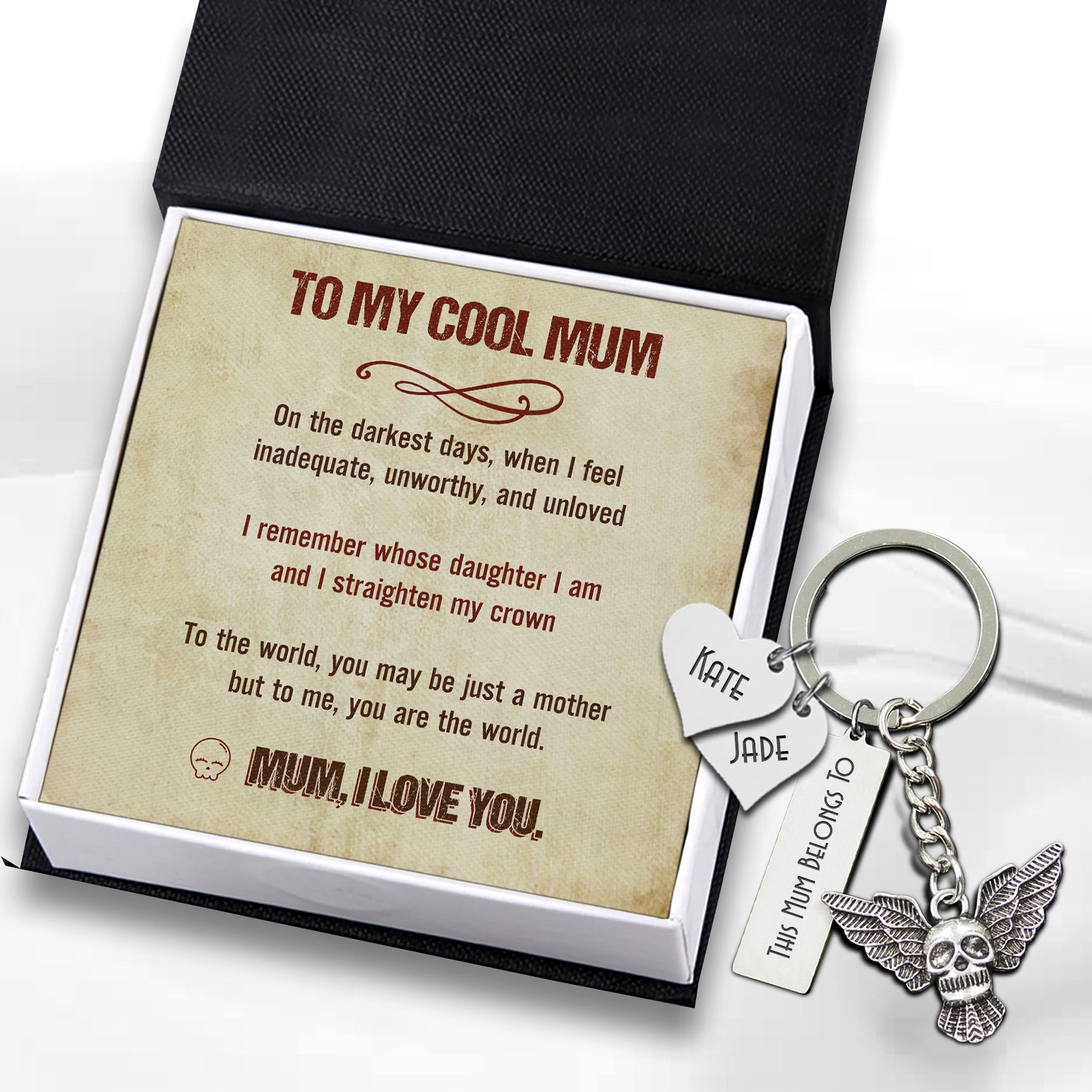 Personalised Fly Skull Keychain - Skull - From Daughter - To My Mum - I Love You - Ukgkem19002