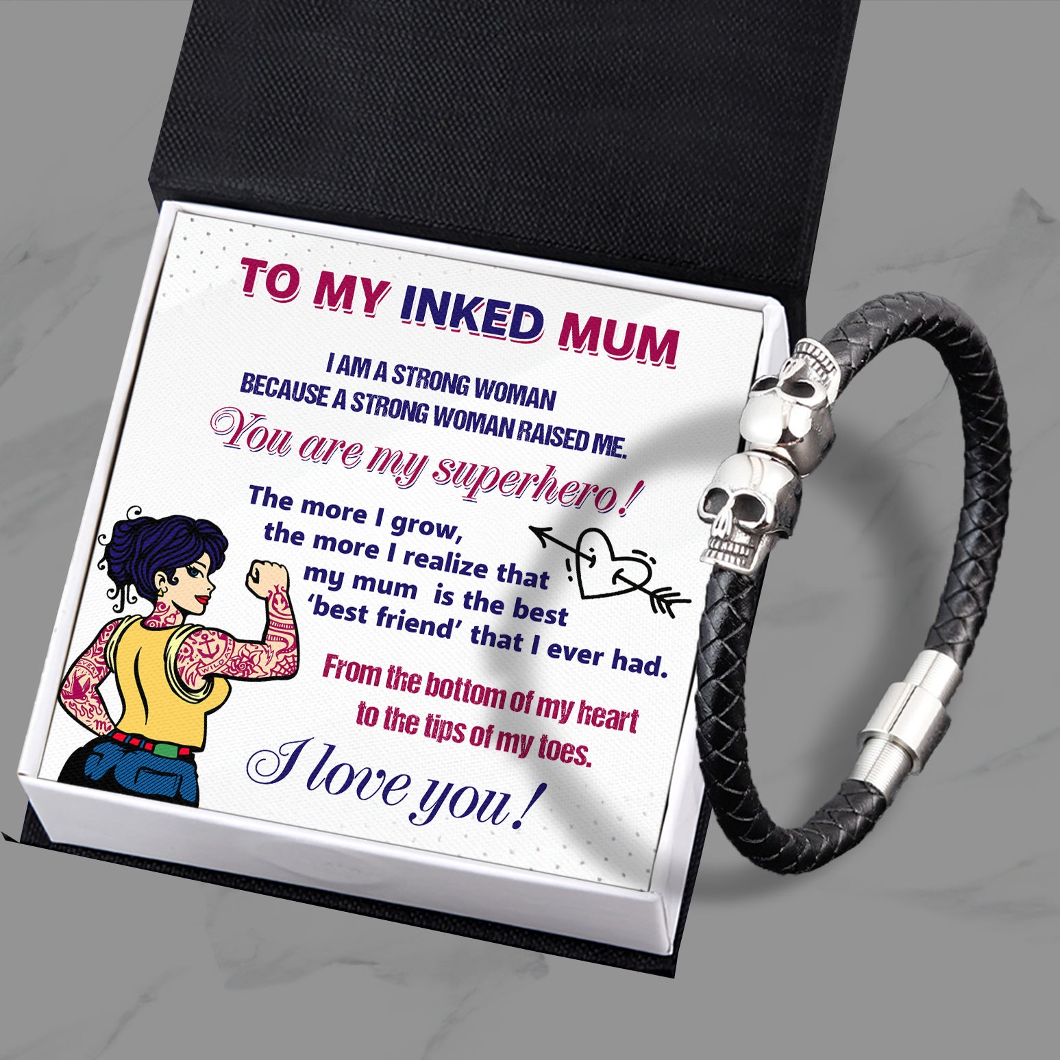 Skull Cuff Bracelet - Tattooed - To My Inked Mum - You Are My Superhero - Ukgbbh19002