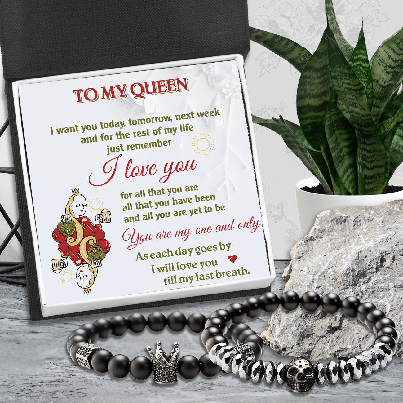 Couple Crown and Skull Bracelets - Skull & Tattoo - To My Queen - You Are My One And Only - Ukgbu13003