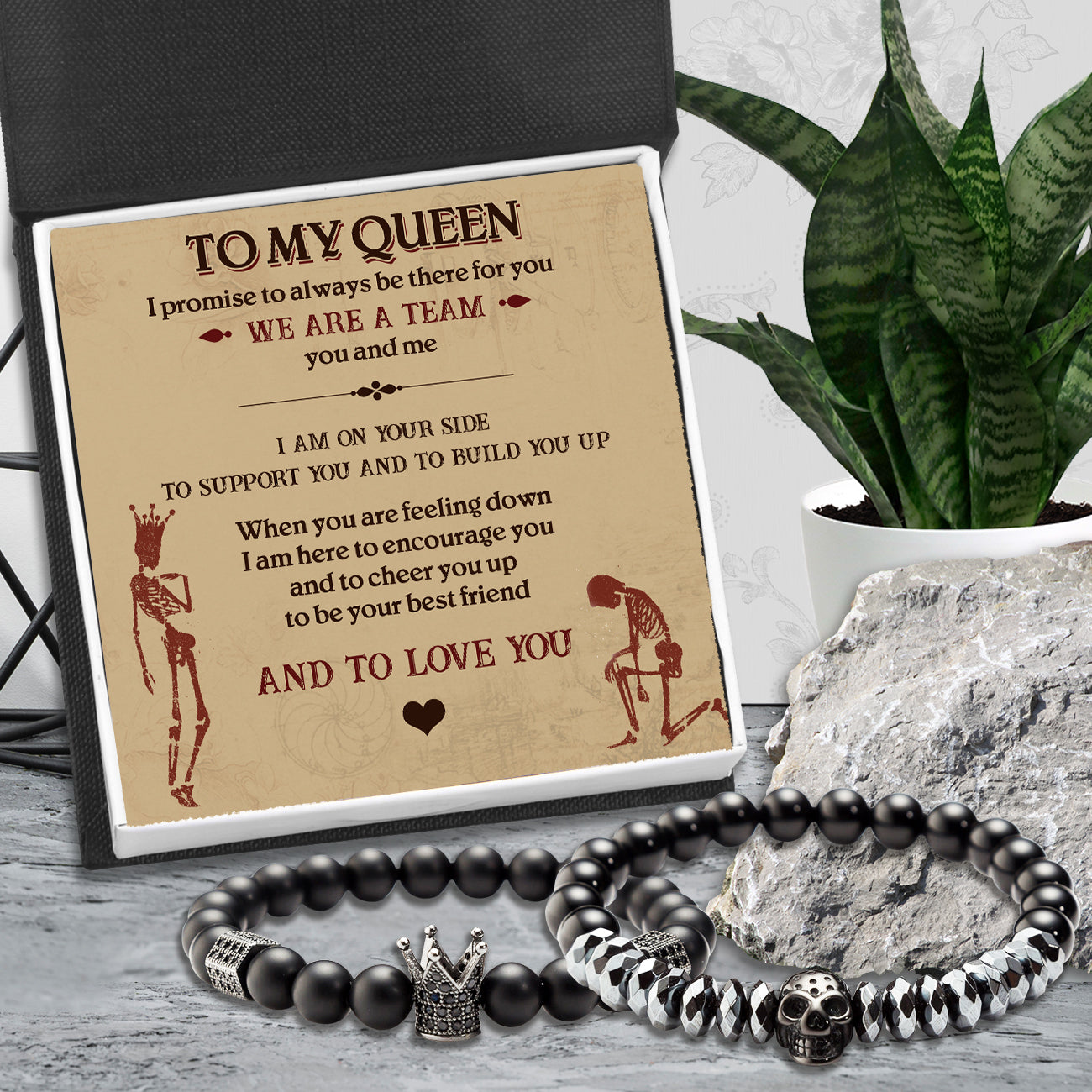 Couple Crown and Skull Bracelets - Skull & Tattoo - To My Queen - I Am Here To Encourage You - Ukgbu13004