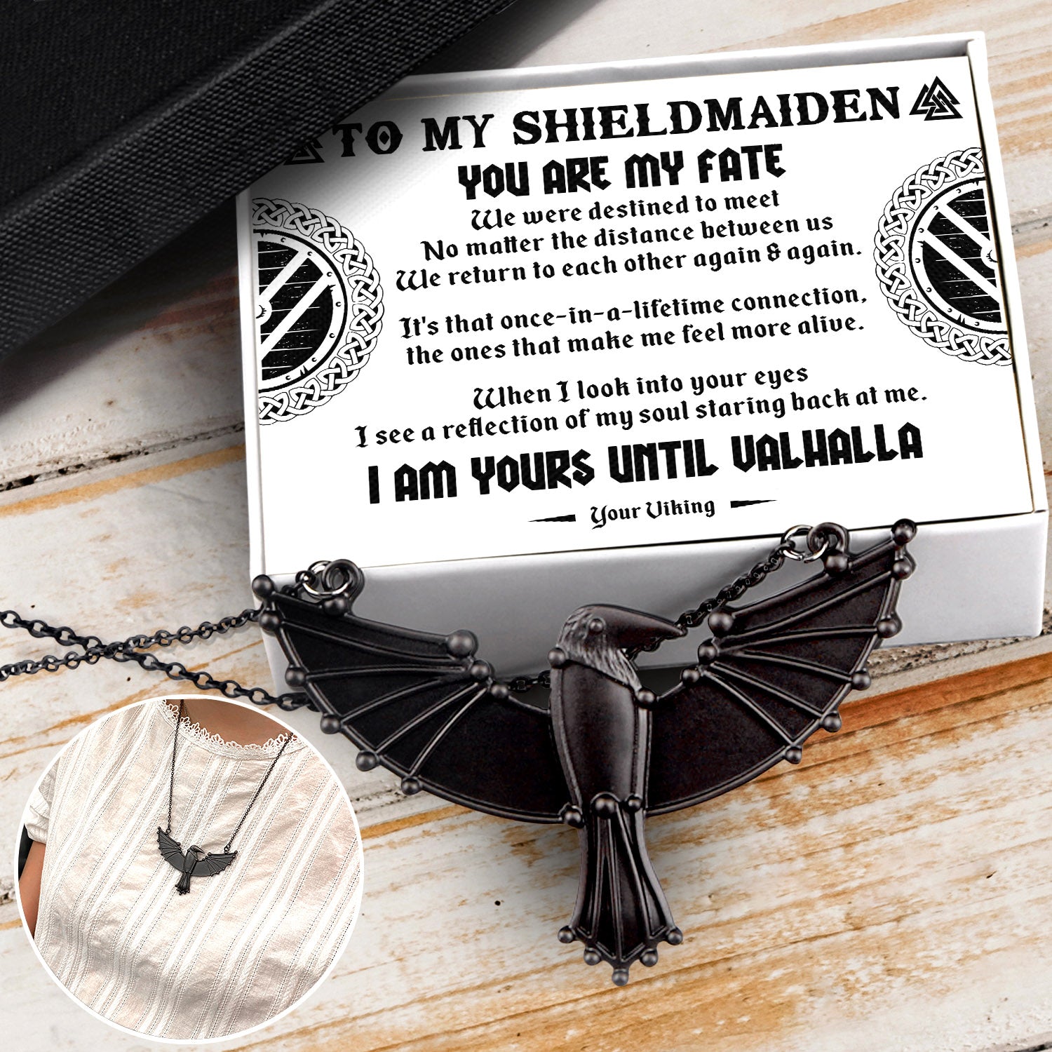 Dark Raven Necklace - My Shieldmaiden - I Am Yours Until Valhalla - Ukgncm13005