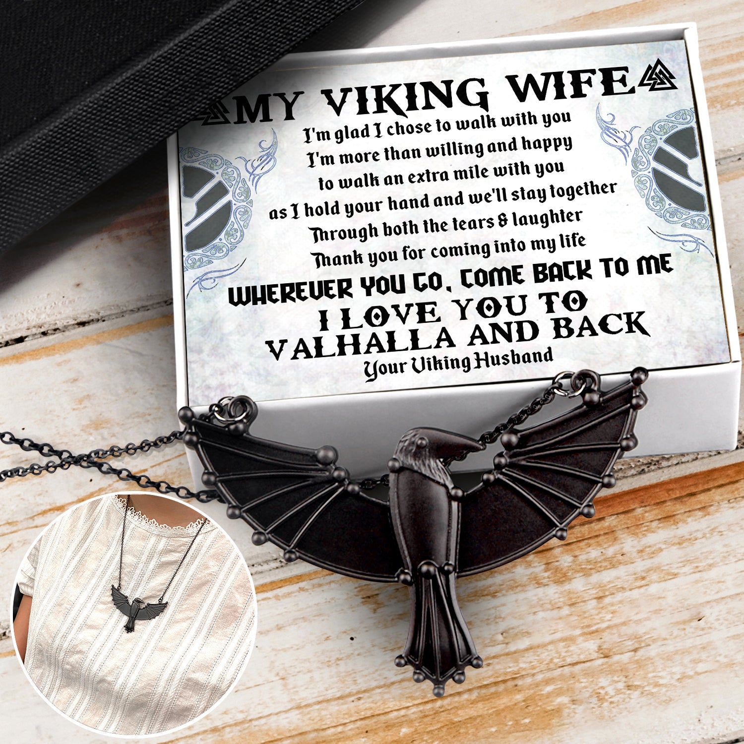 Dark Raven Necklace - Viking - To My Wife - I Love You To The Valhalla & Back - Ukgncm15003