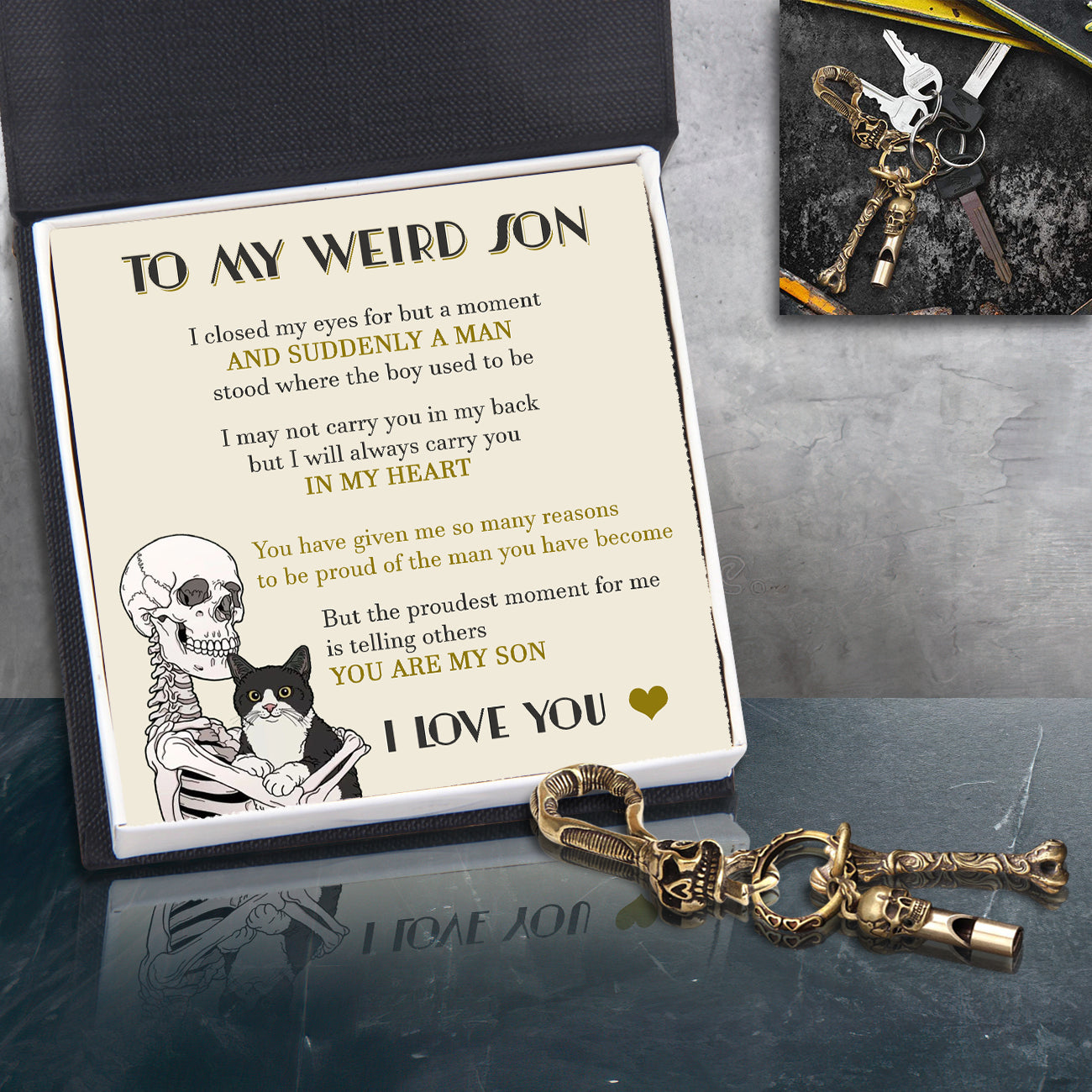 Skull Keychain Holder - Skull - To My Son - I Love You - Ukgkci16008