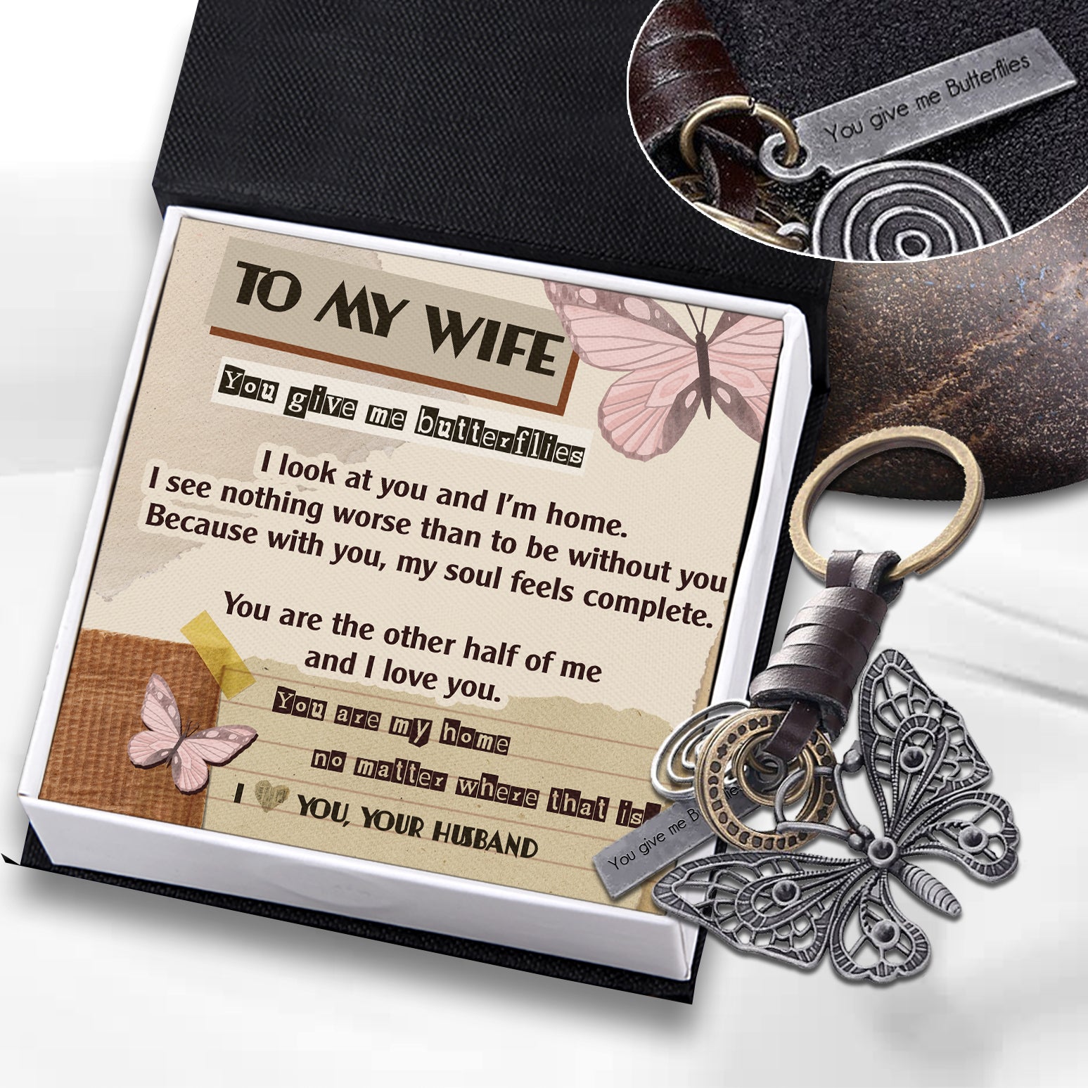 Butterfly Vintage Keychain - Butterfly - To My Wife - You Are The Other Half Of Me And I Love You - Ukgkwc15002