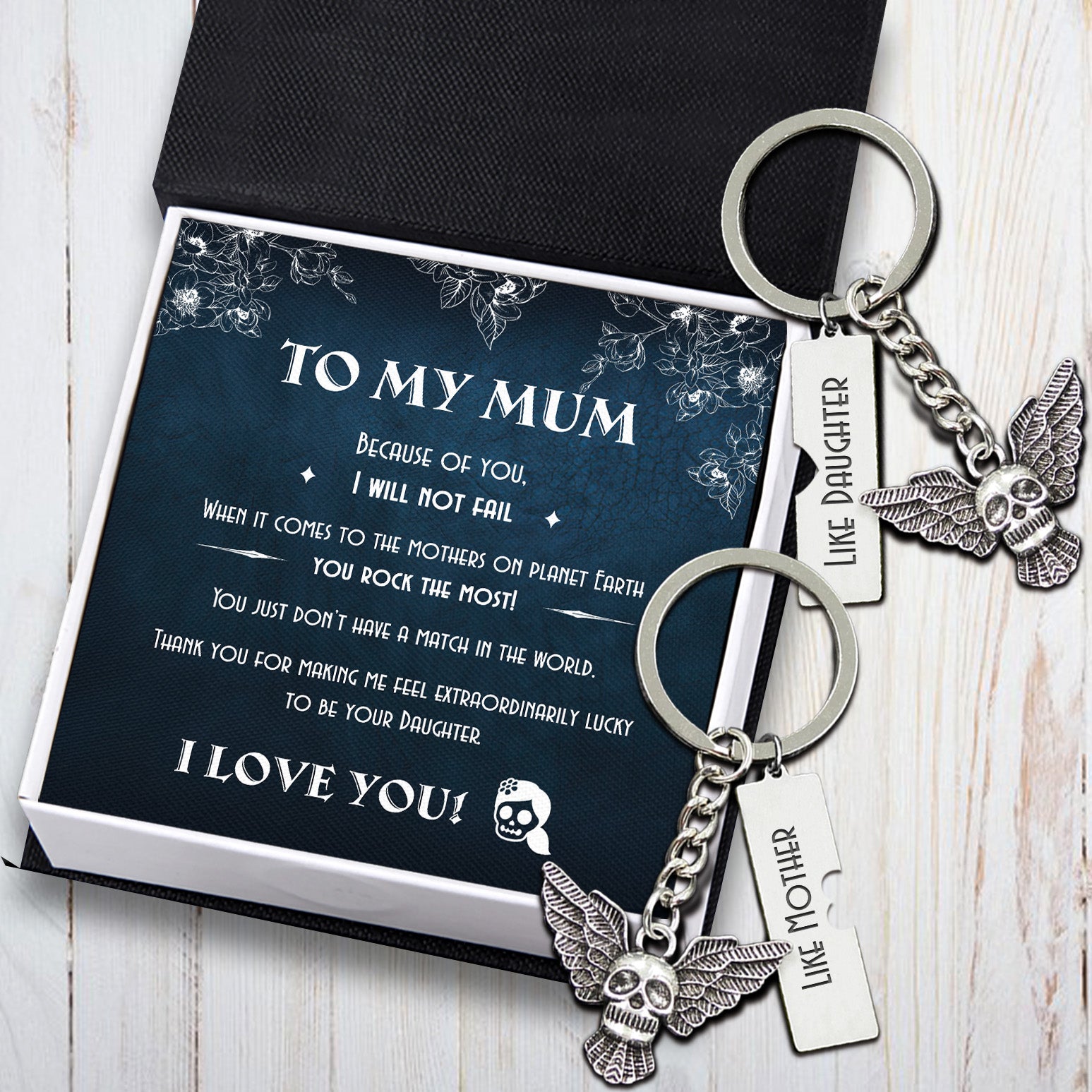 Couple Fly Skull Keychain - Skull - To My Mum - Because Of You, I Will Not Fail - Ukgkeu19001