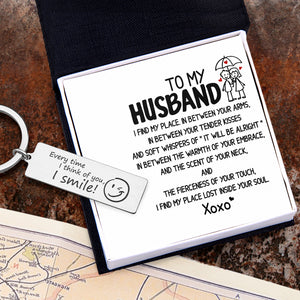 Engraved Keychain - Family - My Husband - I Find My Place - Ukgkc14005