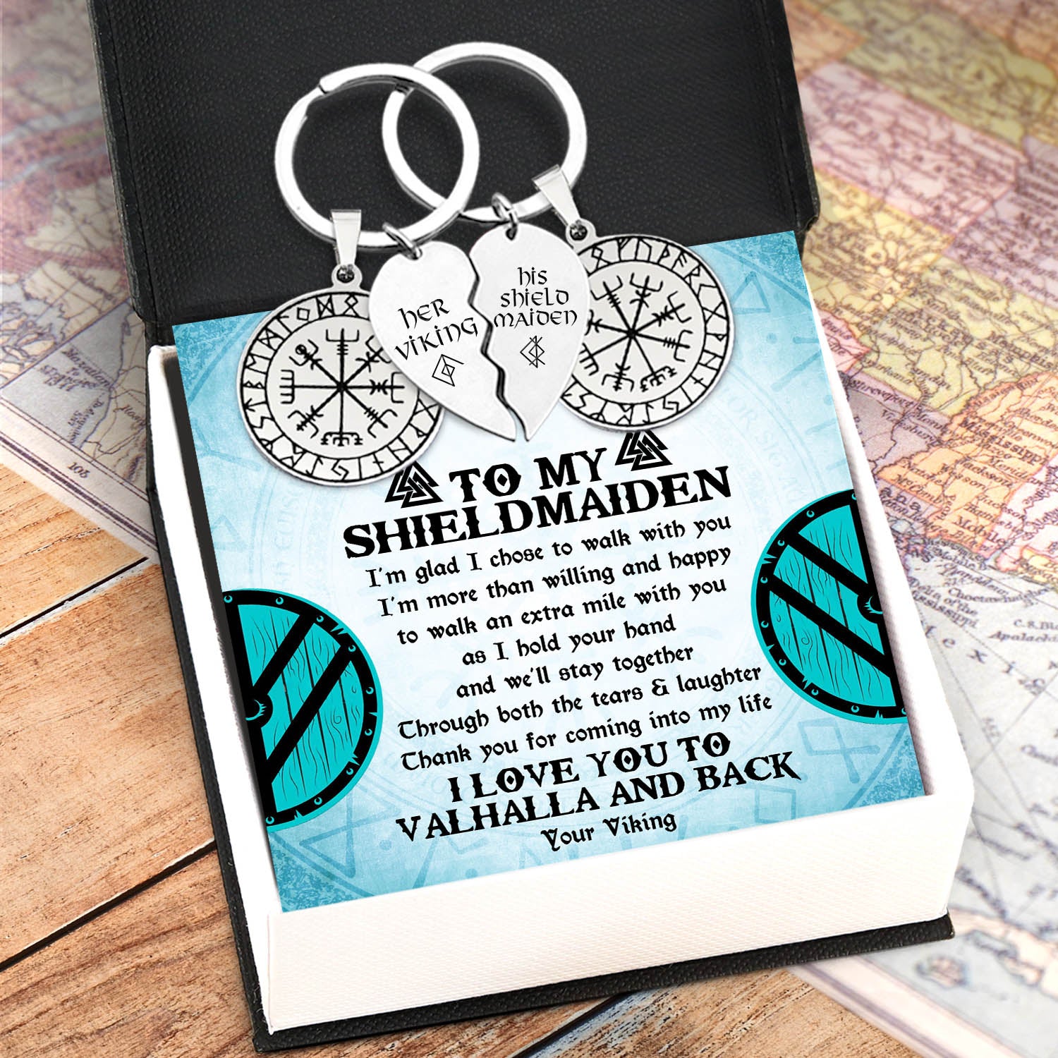 Viking Compass Couple Keychains - Viking - My Shieldmaiden - I Love You To Valhalla And Back - Ukgkes13003