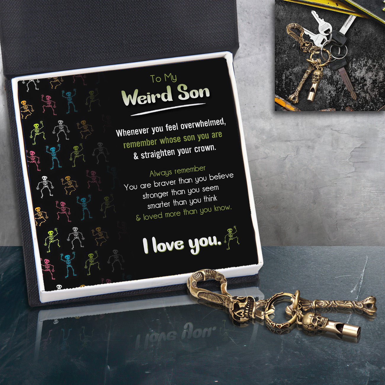 Skull Keychain Holder - Skull - To My Son - I Love You - Ukgkci16004