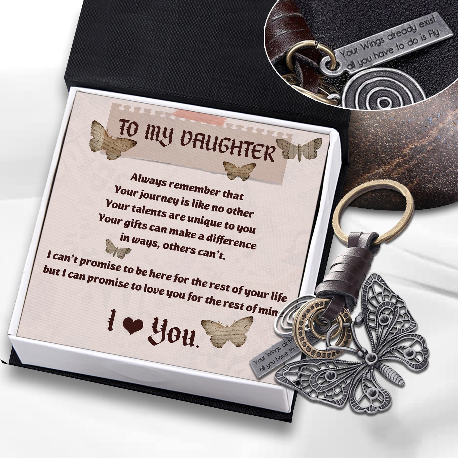 Butterfly Vintage Keychain - Butterfly - To My Daughter - Never Forget I Love You - Ukgkwc17002