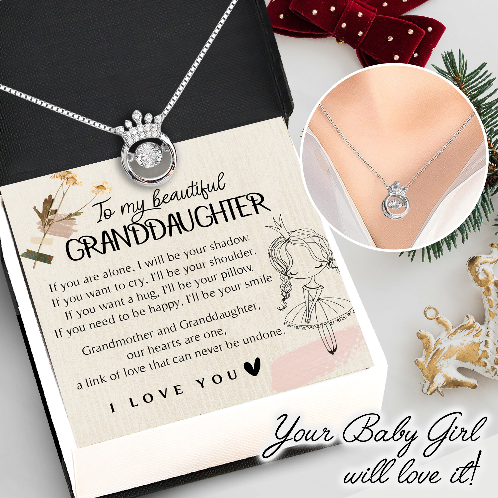 Crown Necklace - Family - To My Beautiful Granddaughter - I Love You - Ukgnzq23001