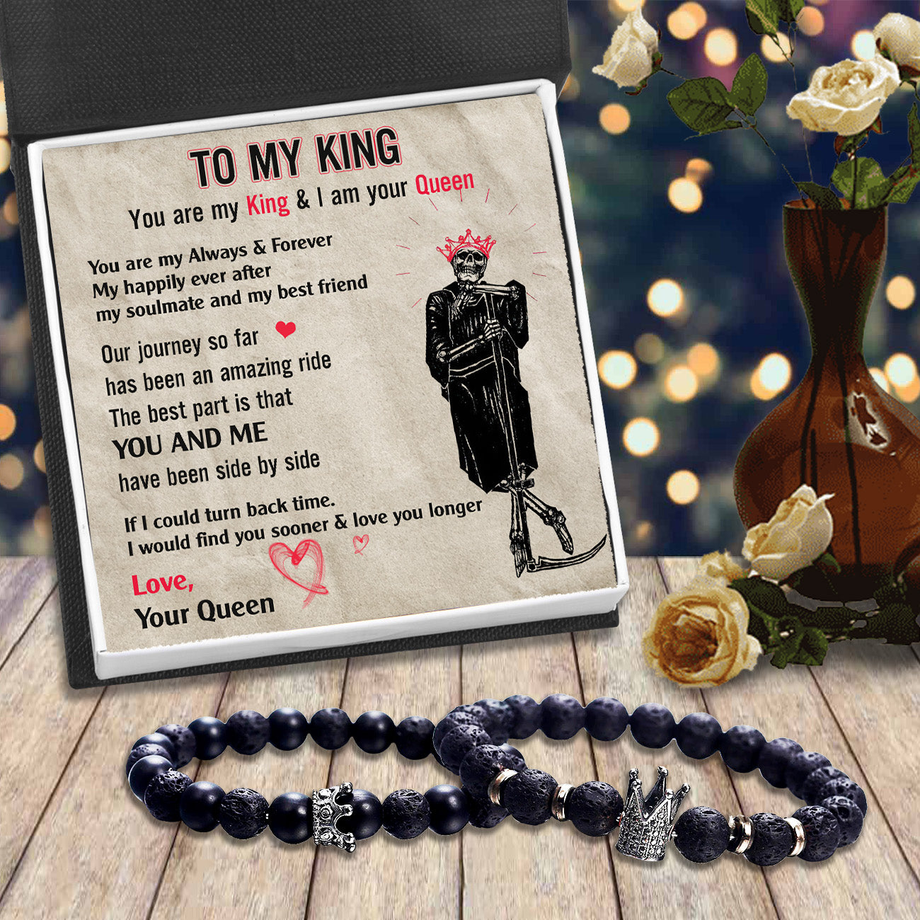 King & Queen Couple Bracelets - Skull - To My Man - Love, Your Queen - Ukgbae26011