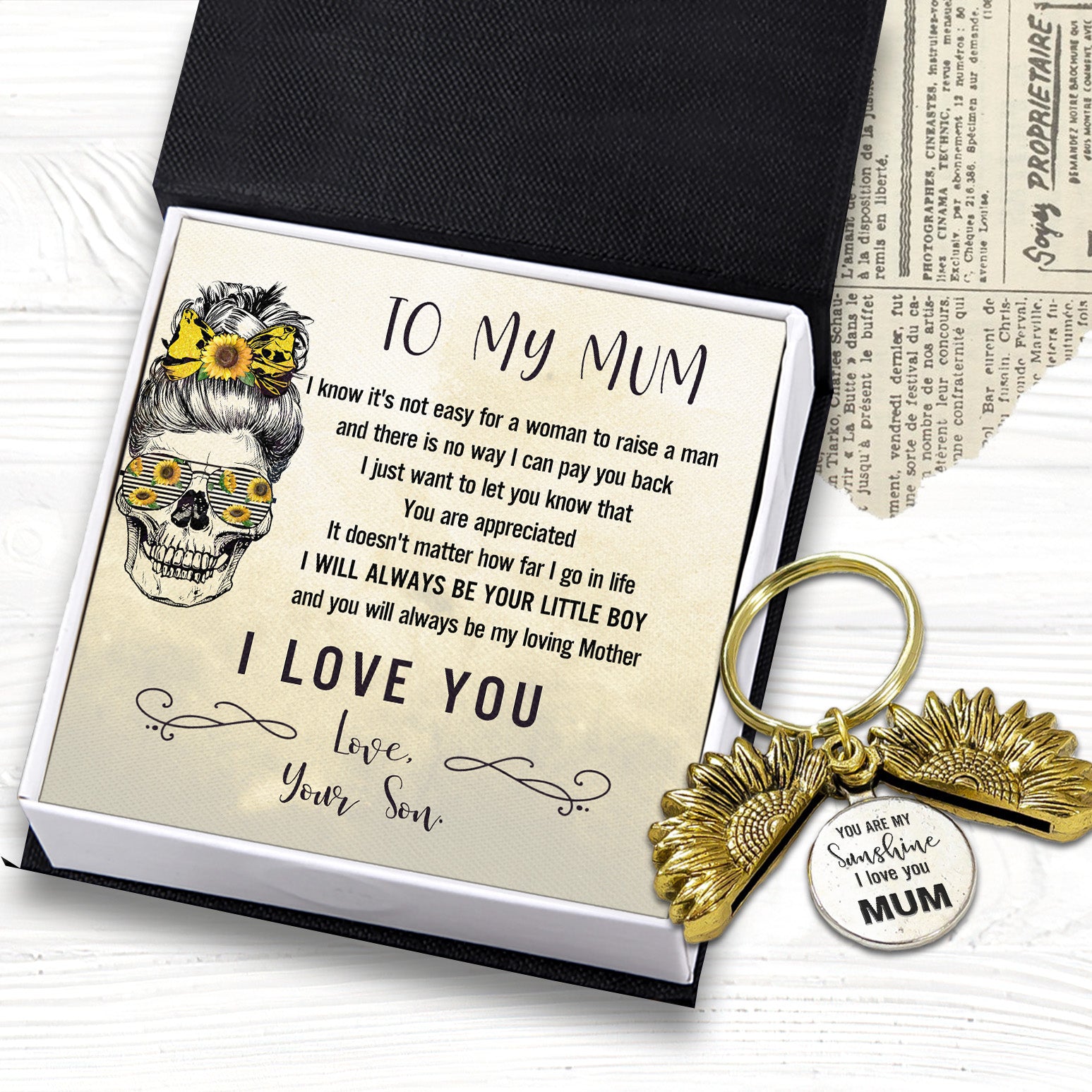 Sunflower Keychain - Skull - To My Mum - From Son - I Love You - Ukgkqb19004