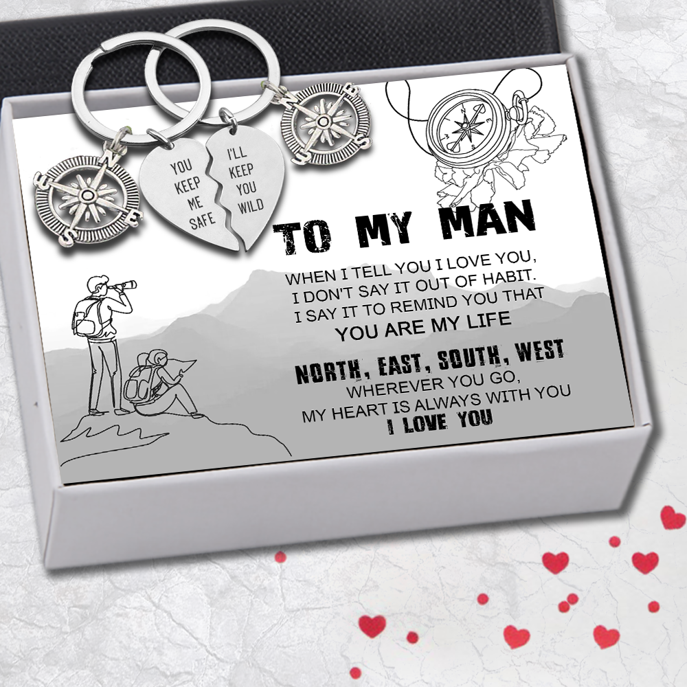 Compass Puzzle Keychains - Hiking - To My Man - Wherever You Go, My Heart Is Always With You - Ukgkdf26002