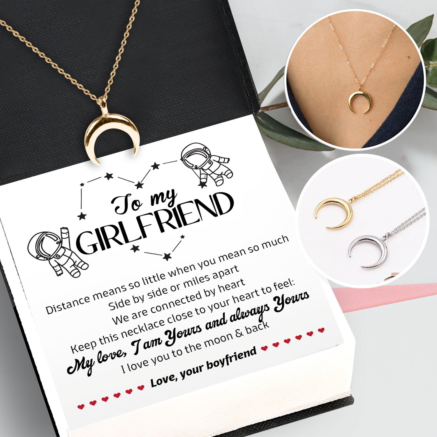 Charmy Moon Necklace - Family - To My Girlfriend - I Love You To The Moon & Back - Ukgnns13003